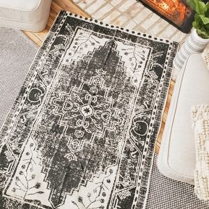 Vintage inspired black new throw rug 3 x 5 boho